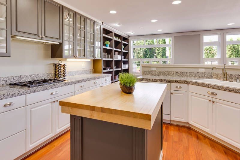 kitchen ideas showing a wood butcher block style countertop