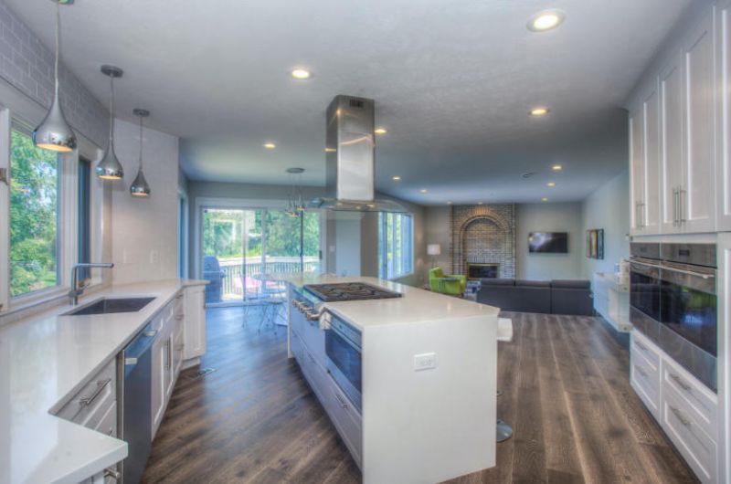 Kitchen remodel showing new flooring